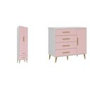 Ver imagem 2 de Quarto Infantil com Guarda-Roupa 2 Portas 2 Gavetas com Cômoda Magia Espresso Móveis Rosa/Branco