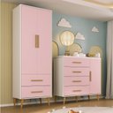 Ver imagem 1 de Quarto Infantil com Guarda-Roupa 2 Portas 2 Gavetas com Cômoda Magia Espresso Móveis Rosa/Branco