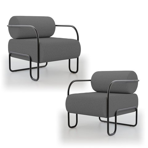 Kit 02 Poltronas Decorativas Orgânica Living Miska Linho Grafite - Desk Design
