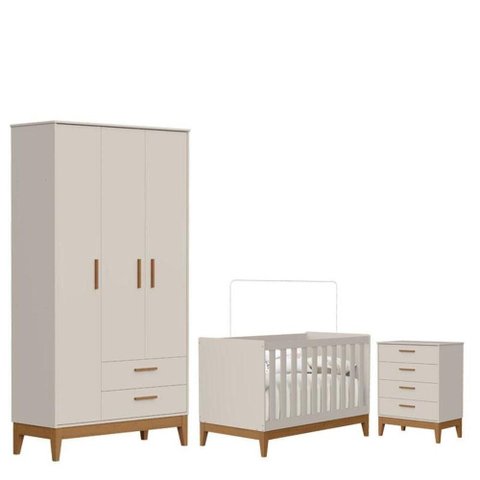 Quarto de Bebê Flip com Cômoda Gaveteiro Areia Acetinado - Reller