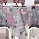 Ver imagem 2 de Toalha de Mesa 6 Lugares 2,20 X 1,40 Cozinha Copa Sala de Jantar Oxford Estampa Borboleta Cinza e Ro