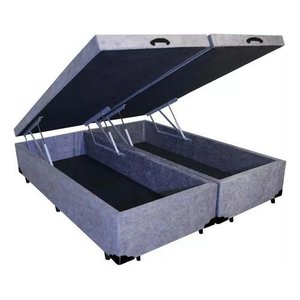Base Cama Box Baú Blindado Bipartido King Size Suede Cinza