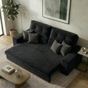 Ver imagem 1 de Sofá com Chaise Hera 3 Lugares Retrátil e Reclinável 170cm Preto Cia Lar Móveis