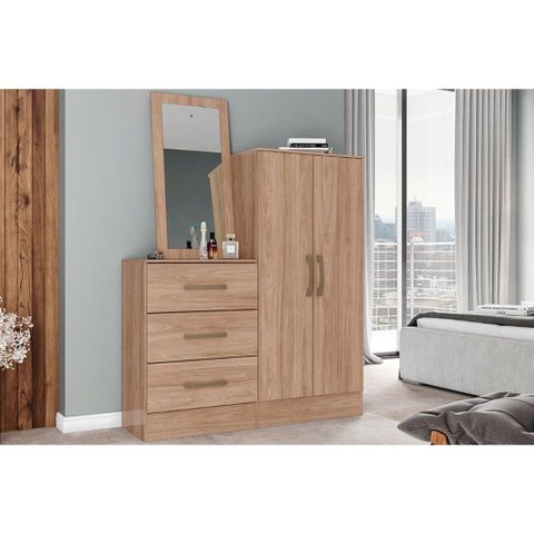 Cômoda Solteiro Briz B700 c/ 2 Portas e 3 Gavetas Jequitibá Brilho - Henn