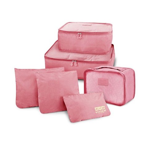 Organizador de Mala 6 Peças para Viagem Necessaire Jacki Design Rosa