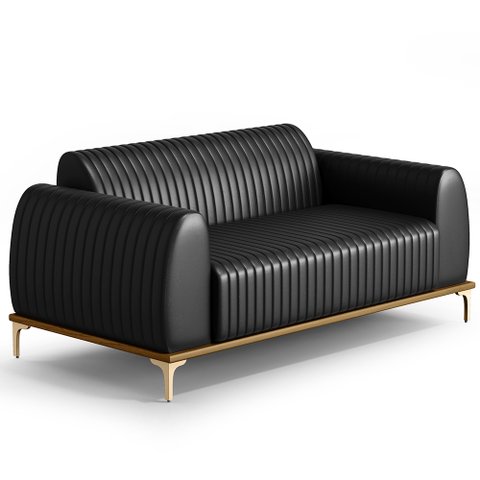 Sofá 2 Lugares para Sala de Estar Molino 150 Cm D02 Pés D'ouro Couríssimo Preto B-159 - Lyam