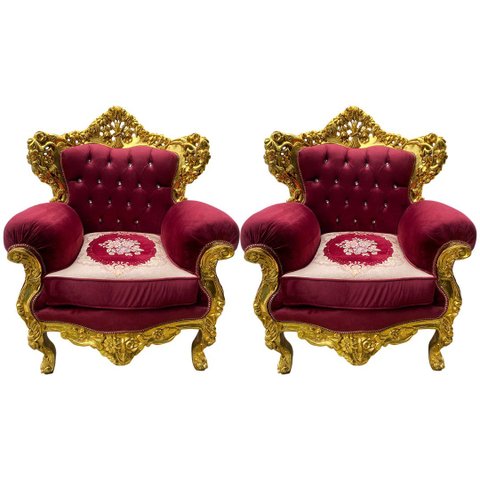 Par de Poltronas Clássicas Marsala com Dourado Ideal para Sala e Hall - 117x94x74cm