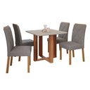 Ver imagem 1 de Sala de Jantar Mesa Flora Quadrada com 4 Cadeiras Fernanda Wood Cinamomo/off/mad/linho Grafite Cimol
