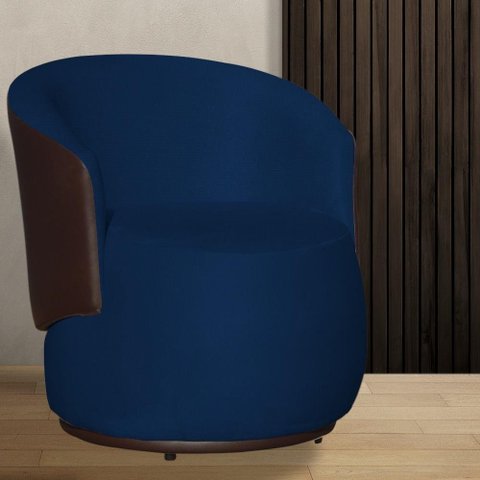 Poltrona Organica Beatriz Suede Azul Marinho C/ Composê Corano Marrom - Lm Decor