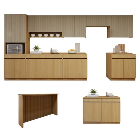 Cozinha Completa Modulada 10 Peças 17 Portas 5 Gavetas com Rodapé 100% MDF Simone Mendes Marrom