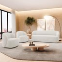 Ver imagem 1 de Kit 02 Poltronas Giratória e 01 Sofá Orgânico Leez 170cm 02 Lugares Bouclê Off White - Desk