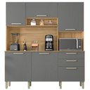 Ver imagem 2 de Armário de Cozinha com Balcão Ester 6 Portas 2 Gavetas Freijó/gris - Pnr Móveis