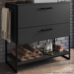Gabinete Banheiro Industrial 80 Cm 1028 Grafite Aço Preto Pp - 2 Gabinete Banheiro Industrial 80 Cm 1028 Grafite Aço Preto Pp - 2