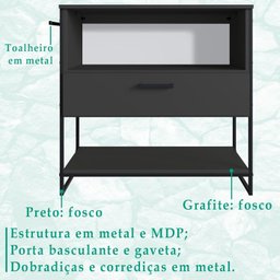 Gabinete Banheiro Industrial 80 Cm 1028 Grafite Aço Preto Pp - 3 Gabinete Banheiro Industrial 80 Cm 1028 Grafite Aço Preto Pp - 3