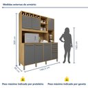 Ver imagem 3 de Armário de Cozinha 6 Portas 3 Gavetas Ágata Cinza/Cinamomo/Grafite