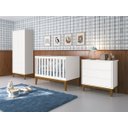 Ver imagem 1 de Jogo de Quarto para Bebê Completo 2 Portas Classic New Branco Fosco com Madeira - MoveisAqui