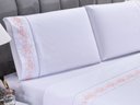 Ver imagem 1 de Jogo lençol Floral quarto casal Queen bordado 4 peças 2fronha:Branco com Salmão