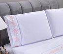 Ver imagem 5 de Jogo lençol Floral quarto casal Queen bordado 4 peças 2fronha:Branco com Salmão