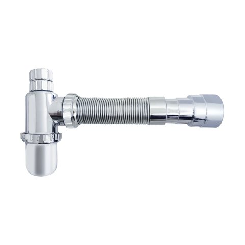 Sifão Pia Cozinha Sanfonado Tubo Extensível com Copo Universal Cromado 55cm
