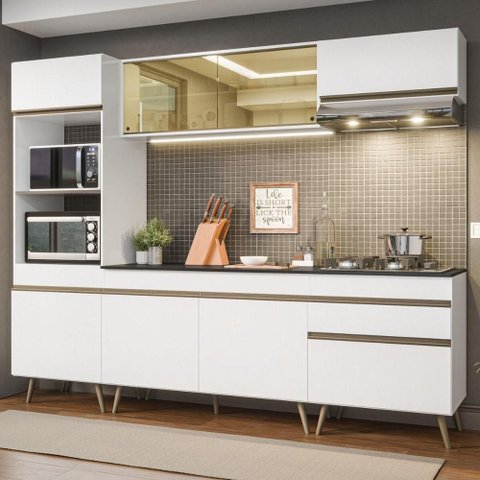 Armário Cozinha Modulada Completa 252cm Florença Multimóveis MP2442 Branco