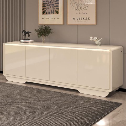 Aparador Buffet 4 Portas com LED Arcus 218 cm Orgânico - Off White