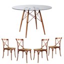 Ver imagem 1 de Conjunto de Mesa Eiffel Redondo Tampo de Madeira 90cm Branco com 4 Cadeiras Cobreo Corano Beg