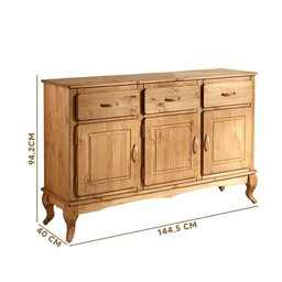Buffet Cozinha Rústica Madeira Maciça 3 Portas 3 Gavetas Mel Jm Móveis - 4
