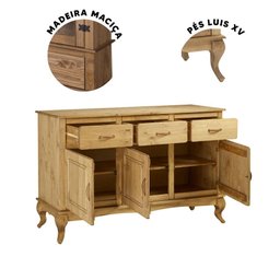 Buffet Cozinha Rústica Madeira Maciça 3 Portas 3 Gavetas Mel Jm Móveis - 3