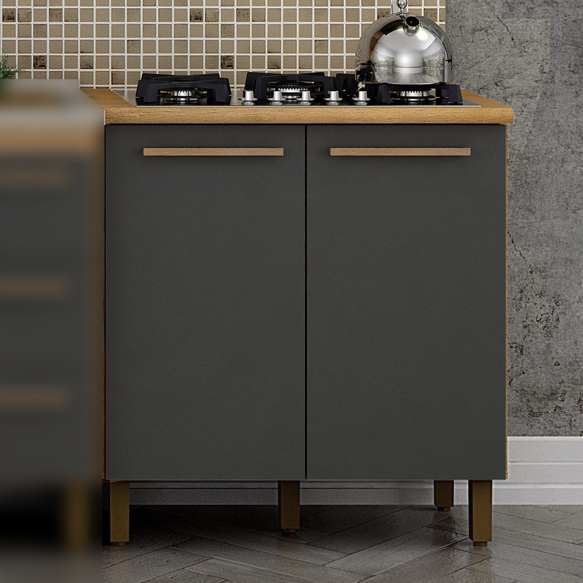 Balcão para Cooktop 60x35cm 2 Portas Perola Valdemóveis