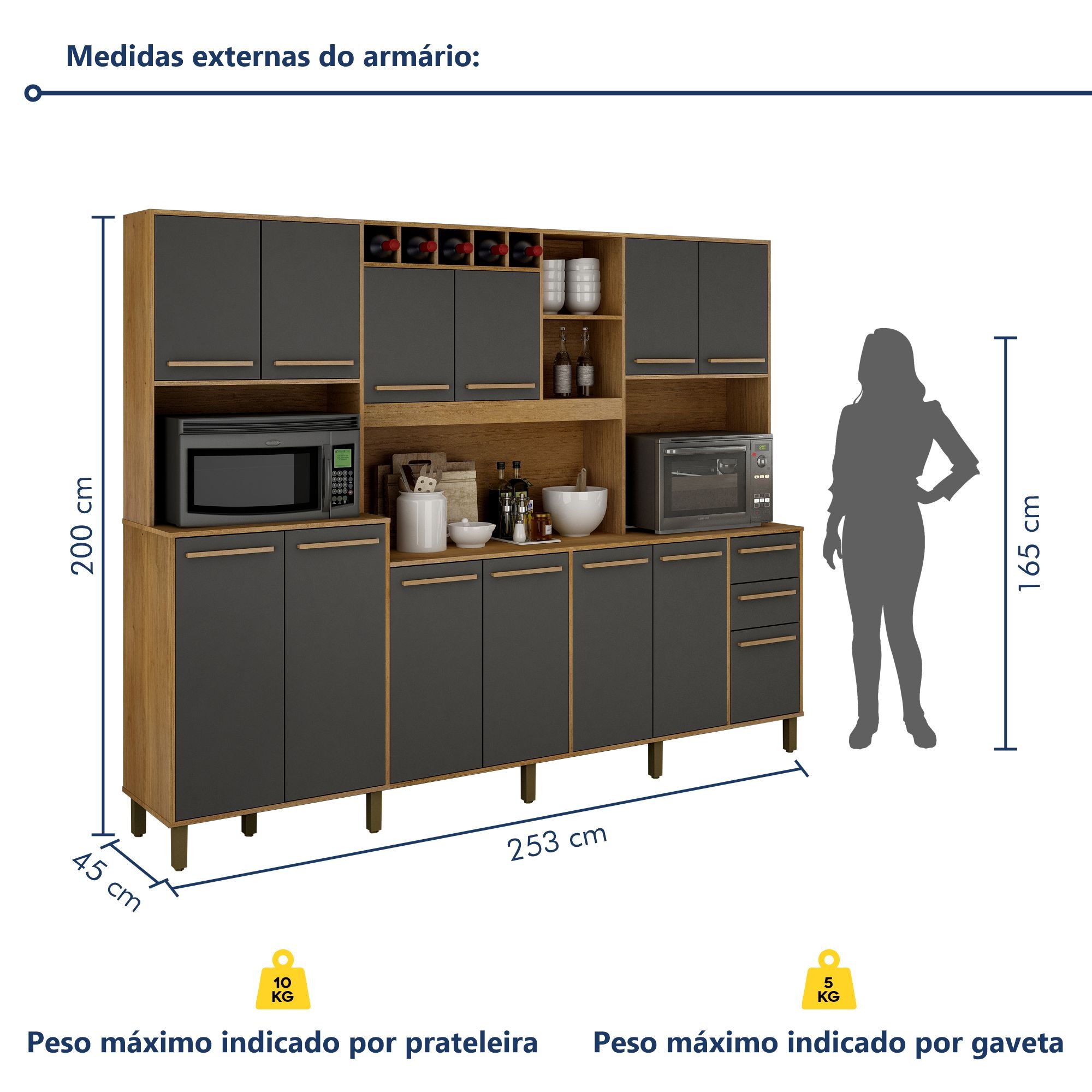 Armário para Cozinha 13 Portas 2 Gavetas Agata - 6