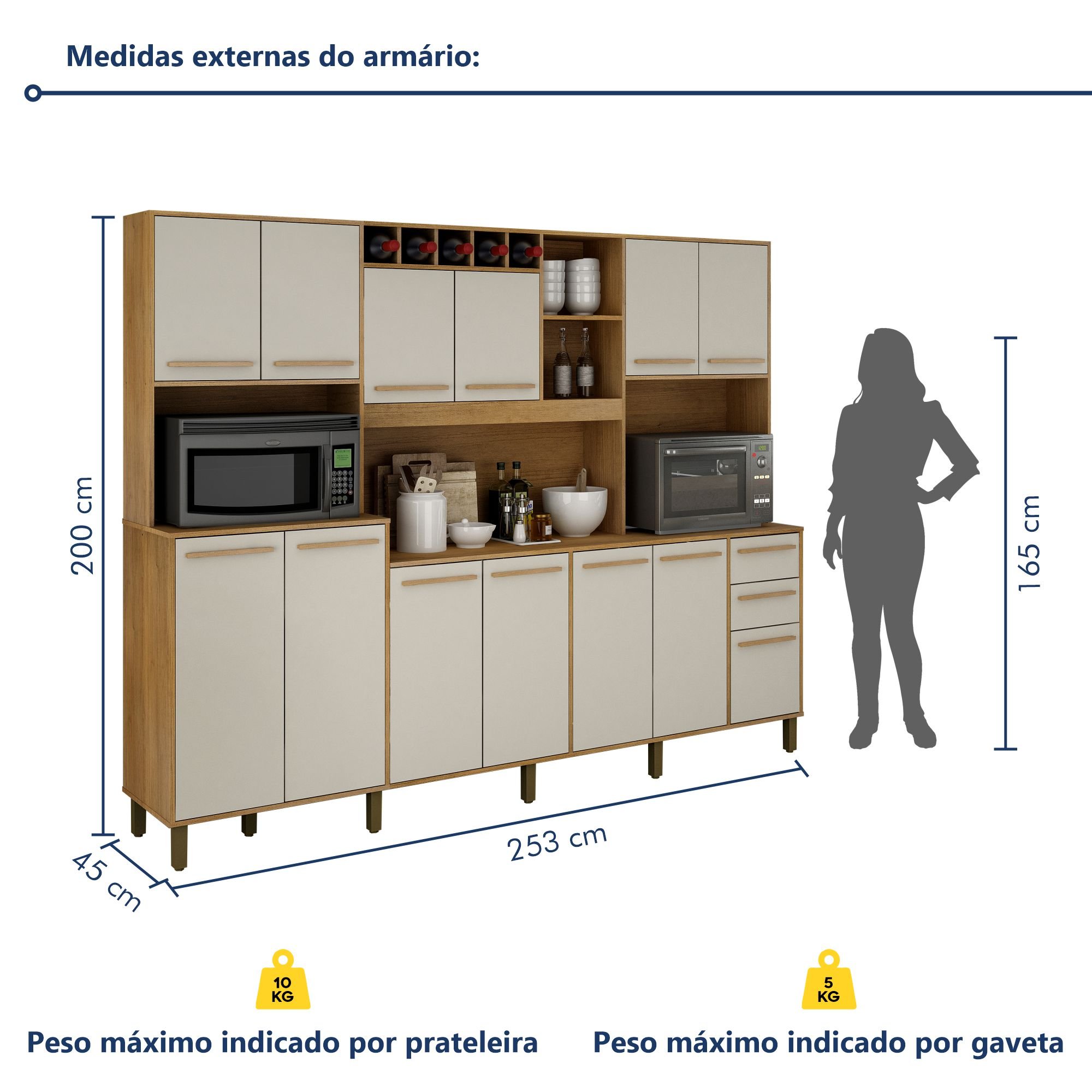 Armário para Cozinha 13 Portas 2 Gavetas Agata  - 6