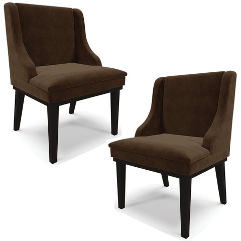 Kit 2 Cadeiras Decorativas Sala de Jantar Base Fixa de Madeira Firenze Suede Marrom/Preto G19 - Gran