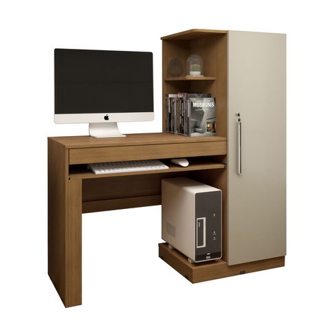 Mesa para Computador Escrivaninha com Armário Office 1 Gaveta 130cm Cinamomo E Off White