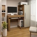 Ver imagem 1 de Mesa para Computador Escrivaninha com Armário Office 1 Gaveta 130cm Cinamomo e Off White Bege