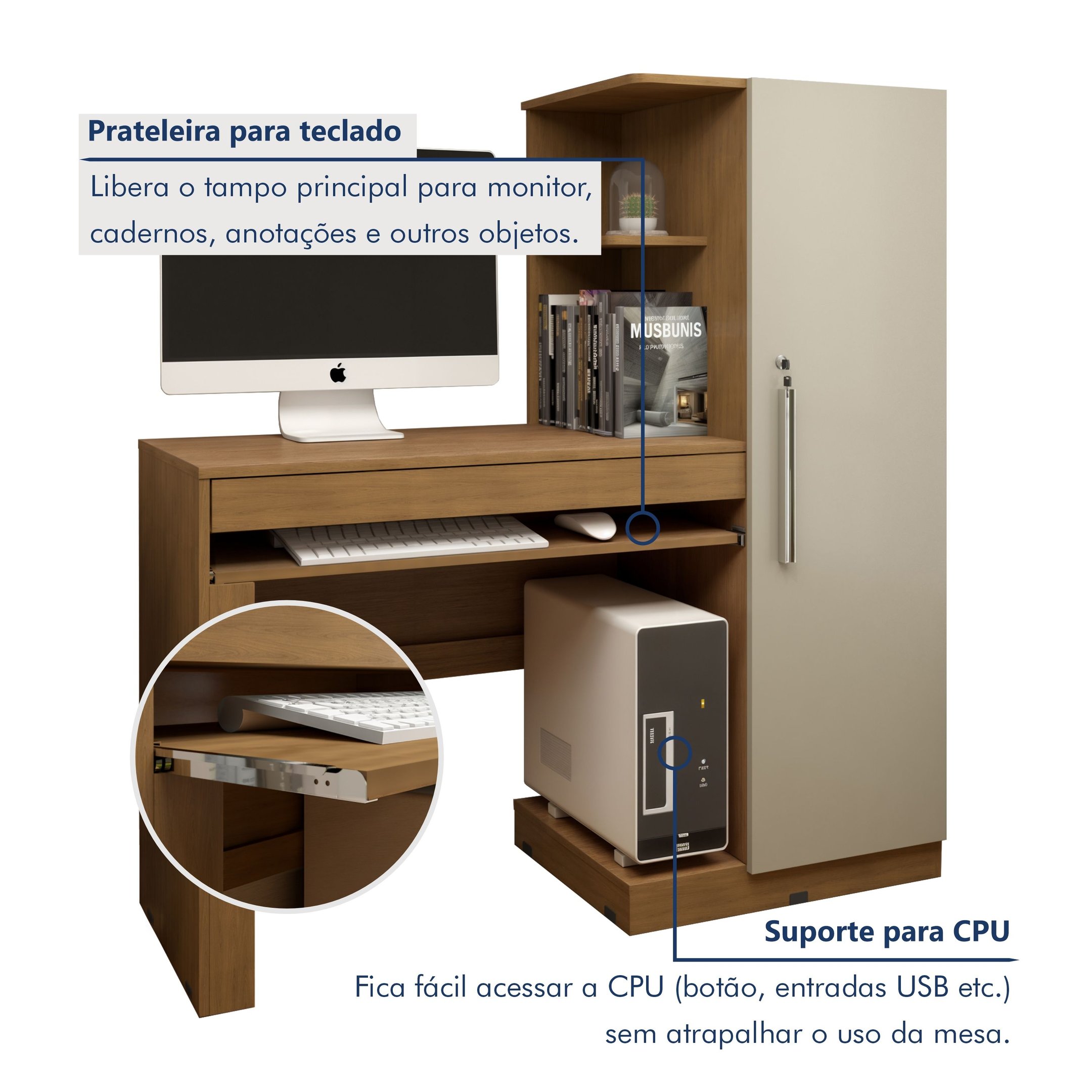Mesa para Computador Escrivaninha com Armário Office - 7