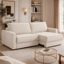 Ver imagem 2 de Sofá Sala de Estar Nilo Retratil Manual Bipartido 210cm 3 Lugares Bouclê Off White m1 - Monari Desig