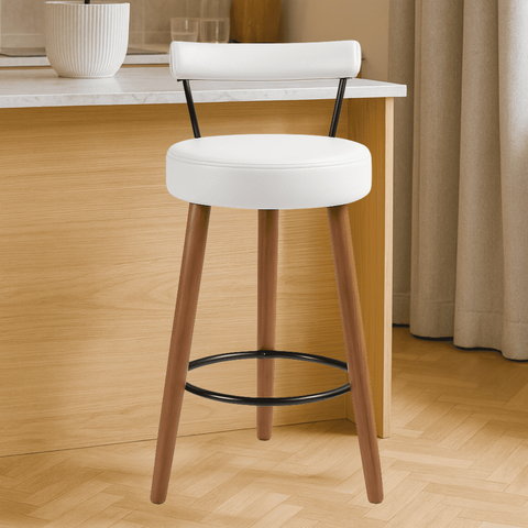 Kit 2 Banquetas Altas 80 Cm Estofada Corino Branco com Encosto Retrô P/ Cozinha Área Gourmet Bancada