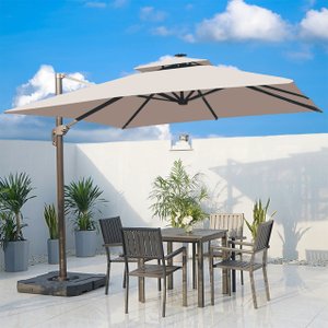 Ombrelone Guarda Sol Java Aluminio Bege 3,0 X 3,0 C/ Base 100l