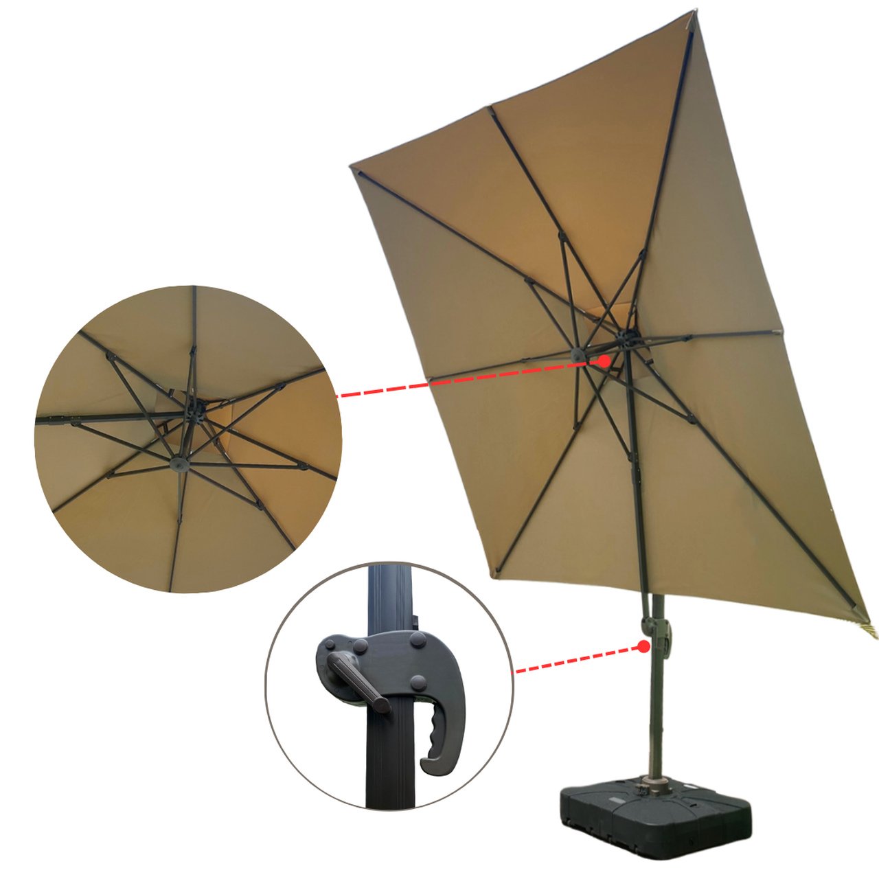 Ombrelone Guarda Sol Java Aluminio Bege 3,0 X 3,0 C/ Base 100l - 6