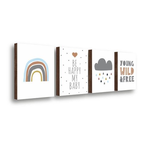 Kit 4 Quadros Decorativos Quarto de Bebê 30x40cm