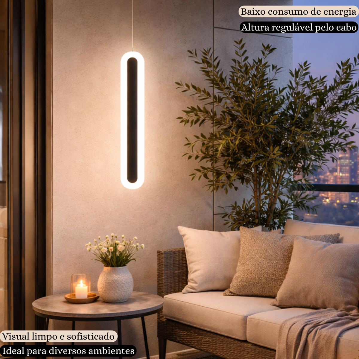 Ver imagem 4 de Luminária Teto Pendente 60cm Barra 24w Led 3 Cores Lustre Metálico Oval Gimpo Kjdd-l-015:preto