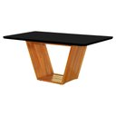 Ver imagem 2 de Mesa de Jantar Retangular 160x90 Mdf/vidro para 6 Lugares Pés Madeira Maciça Safira - Mel/preto