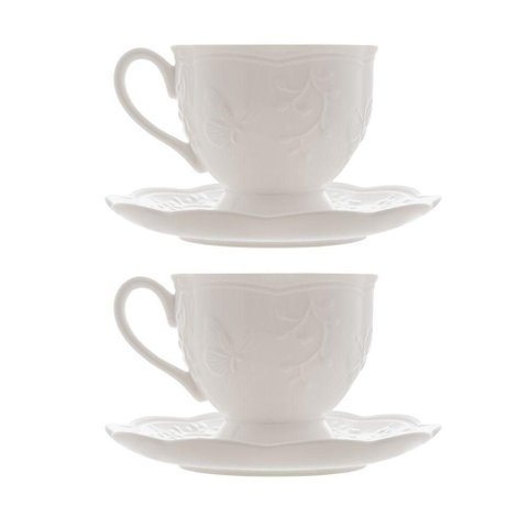 Jogo 2 Xícarasde Café com Pires em Porcelana New Bone Butterfly Borboleta e Flores 100ml Lyor