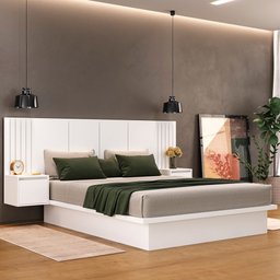 Cama Casal com Mesa de Cabeceira Branco 8292 - Foscarini - 1 Cama Casal com Mesa de Cabeceira Branco 8292 - Foscarini - 1