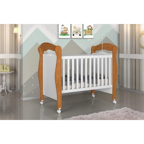 Berço Mini Cama Pimp 3 em 1 com Suporte para Véu e Rodízios Cor Nature/branco Ja