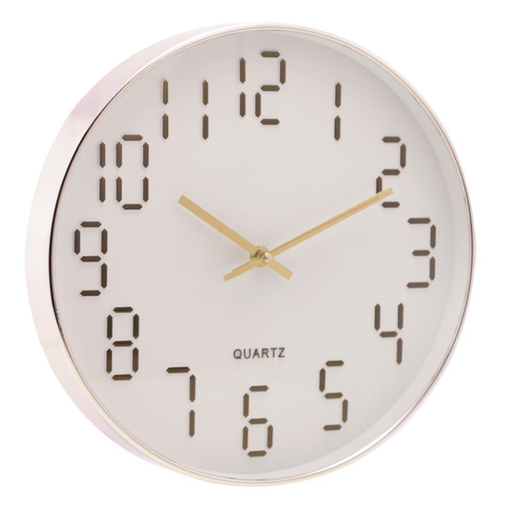 Relógio Parede Em Plástico Quartz Branco C/ Dourado 30,5X4Cm