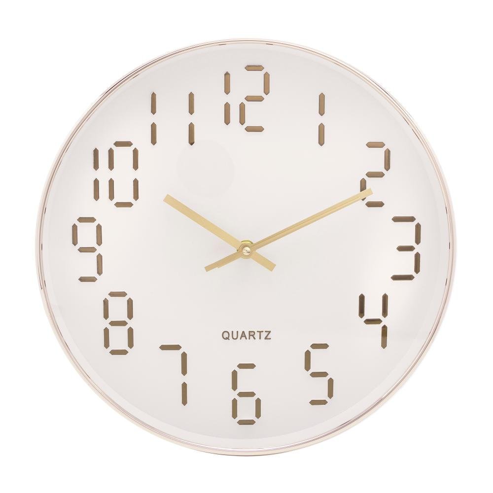 Relógio Parede Em Plástico Quartz Branco C/ Dourado 30,5X4Cm - 2