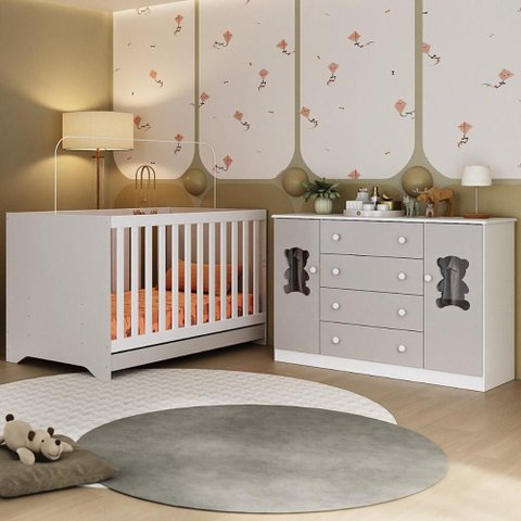 Berço Americano 3 em 1 com Cômoda 2 Portas 4 Gavetas Teddy Multimóveis Mp4727 Branco/off White