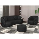 Ver imagem 2 de Sofá Decorativo 3 Lugares 288cm com Almofadas e Poltrona Zion M22 Sintético Preto - Mpozenato