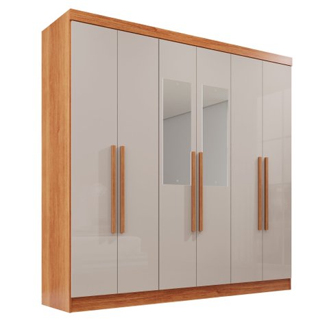 Guarda Roupa 6 Portas 2 Gavetas Mdp Espelho Cinamomo e Off